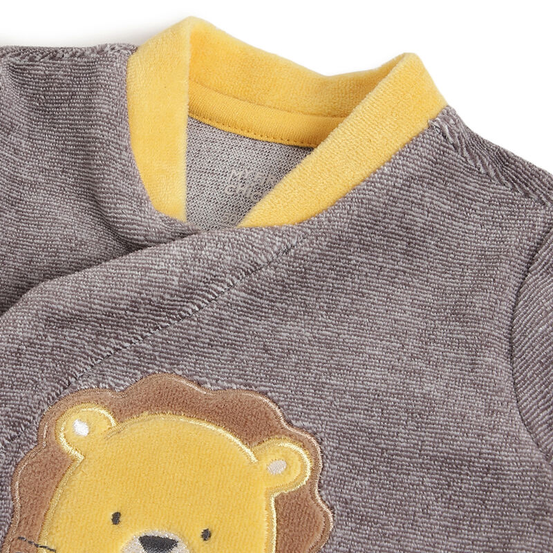 Infants Medium Grey Applique Front Opening Babysuit image number 2